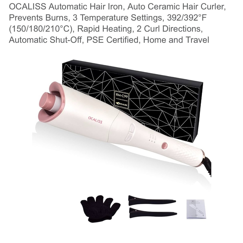 OCALISS Automatic Hair Curler - White and Pink